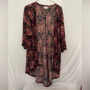 LuLaRoe Womens Kimono Open Front Short Sleeve Boho Festival Multi Color Size S
